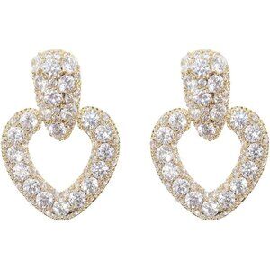 Women's Love Heart Gold Dangle Sparkly Cubic Zirconia Crystal Rhinestone Earring